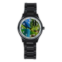 Beautiful Nature Lake Stainless Steel Round Watch by Modern2018