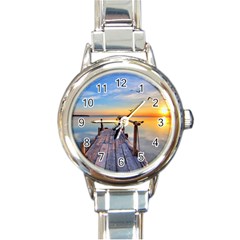 Sunset Lake Beautiful Nature Round Italian Charm Watch by Modern2018