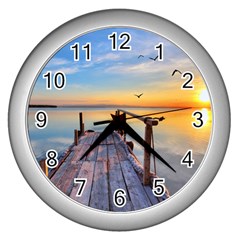 Sunset Lake Beautiful Nature Wall Clocks (silver)  by Modern2018