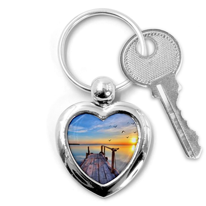 Sunset Lake Beautiful Nature Key Chains (Heart) 