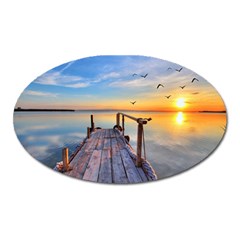 Sunset Lake Beautiful Nature Oval Magnet by Modern2018