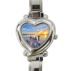 Sunset Lake Beautiful Nature Heart Italian Charm Watch by Modern2018