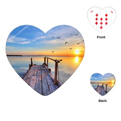 Sunset Lake Beautiful Nature Playing Cards (heart)  by Modern2018