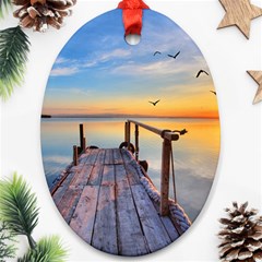 Sunset Lake Beautiful Nature Oval Ornament (two Sides)