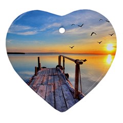 Sunset Lake Beautiful Nature Heart Ornament (two Sides) by Modern2018