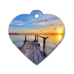 Sunset Lake Beautiful Nature Dog Tag Heart (two Sides) by Modern2018