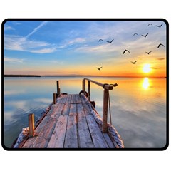 Sunset Lake Beautiful Nature Fleece Blanket (medium)  by Modern2018