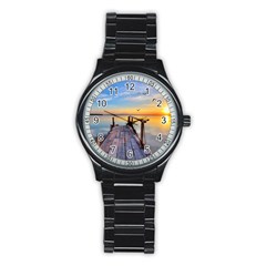 Sunset Lake Beautiful Nature Stainless Steel Round Watch