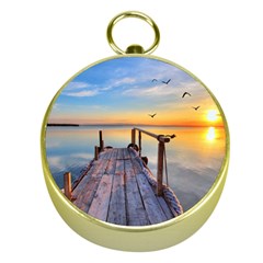 Sunset Lake Beautiful Nature Gold Compasses by Modern2018