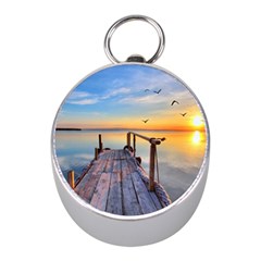 Sunset Lake Beautiful Nature Mini Silver Compasses by Modern2018