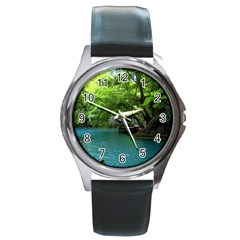 Backgrounds List Of Lake Background Beautiful Waterfalls Nature Round Metal Watch by Modern2018