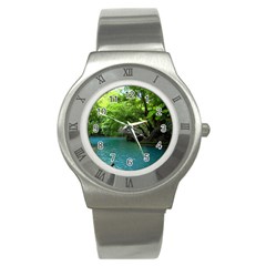 Backgrounds List Of Lake Background Beautiful Waterfalls Nature Stainless Steel Watch by Modern2018