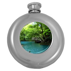 Backgrounds List Of Lake Background Beautiful Waterfalls Nature Round Hip Flask (5 Oz) by Modern2018