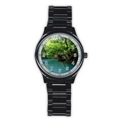 Backgrounds List Of Lake Background Beautiful Waterfalls Nature Stainless Steel Round Watch by Modern2018