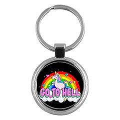 Go To Hell - Unicorn Key Chains (round)  by Valentinaart