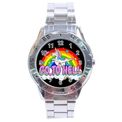 Go To Hell - Unicorn Stainless Steel Analogue Watch by Valentinaart