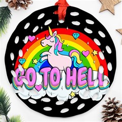 Go To Hell - Unicorn Round Filigree Ornament (two Sides) by Valentinaart