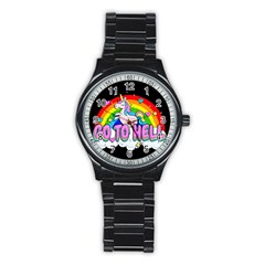 Go To Hell - Unicorn Stainless Steel Round Watch by Valentinaart