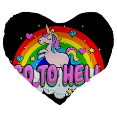 Go To Hell - Unicorn Large 19  Premium Flano Heart Shape Cushions by Valentinaart