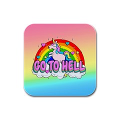 Go To Hell - Unicorn Rubber Square Coaster (4 Pack)  by Valentinaart