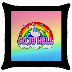 Go To Hell - Unicorn Throw Pillow Case (black) by Valentinaart