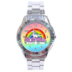 Go To Hell - Unicorn Stainless Steel Analogue Watch by Valentinaart