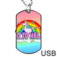 Go To Hell - Unicorn Dog Tag Usb Flash (one Side) by Valentinaart