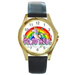 Go to Hell - Unicorn Round Gold Metal Watch Front