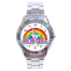 Go To Hell - Unicorn Stainless Steel Analogue Watch by Valentinaart