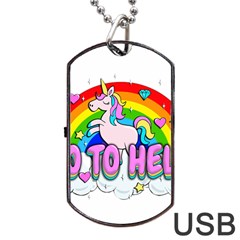 Go To Hell - Unicorn Dog Tag Usb Flash (one Side) by Valentinaart