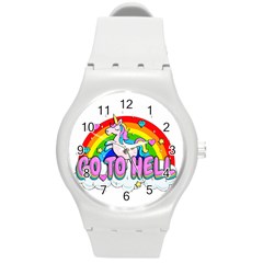 Go To Hell - Unicorn Round Plastic Sport Watch (m) by Valentinaart