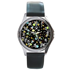 Space Pattern Round Metal Watch by Valentinaart