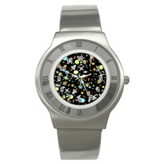 Space Pattern Stainless Steel Watch by Valentinaart