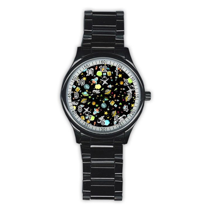 Space Pattern Stainless Steel Round Watch