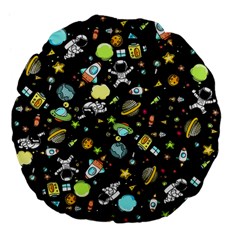 Space Pattern Large 18  Premium Flano Round Cushions by Valentinaart