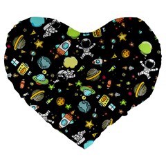 Space Pattern Large 19  Premium Flano Heart Shape Cushions by Valentinaart