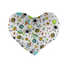 Space Pattern Standard 16  Premium Flano Heart Shape Cushions by Valentinaart