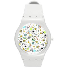 Space Pattern Round Plastic Sport Watch (m) by Valentinaart