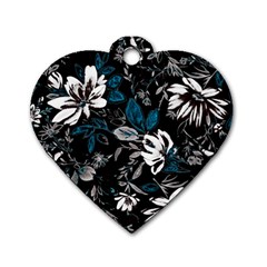 Floral Pattern Dog Tag Heart (one Side) by Valentinaart