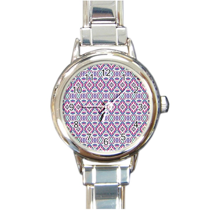 Colorful Folk Pattern Round Italian Charm Watch