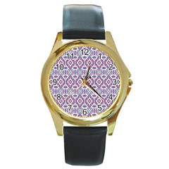 Colorful Folk Pattern Round Gold Metal Watch by dflcprints