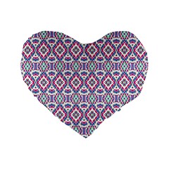 Colorful Folk Pattern Standard 16  Premium Flano Heart Shape Cushions by dflcprints