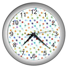 Dotted Pattern Background Brown Wall Clocks (silver)  by Modern2018