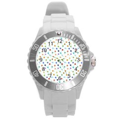 Dotted Pattern Background Brown Round Plastic Sport Watch (L)