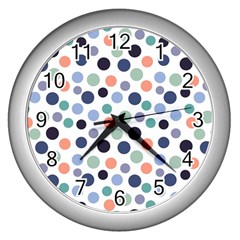 Dotted Pattern Background Blue Wall Clocks (silver)  by Modern2018