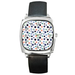 Dotted Pattern Background Blue Square Metal Watch by Modern2018