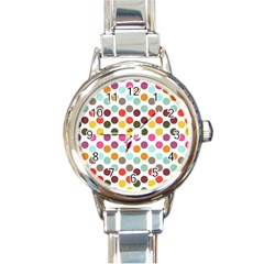 Dotted Pattern Background Round Italian Charm Watch by Modern2018