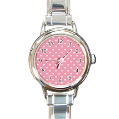 Pink Polka Dot Background Round Italian Charm Watch by Modern2018