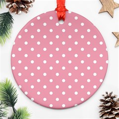 Pink Polka Dot Background Ornament (round) by Modern2018