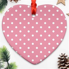 Pink Polka Dot Background Heart Ornament (two Sides) by Modern2018